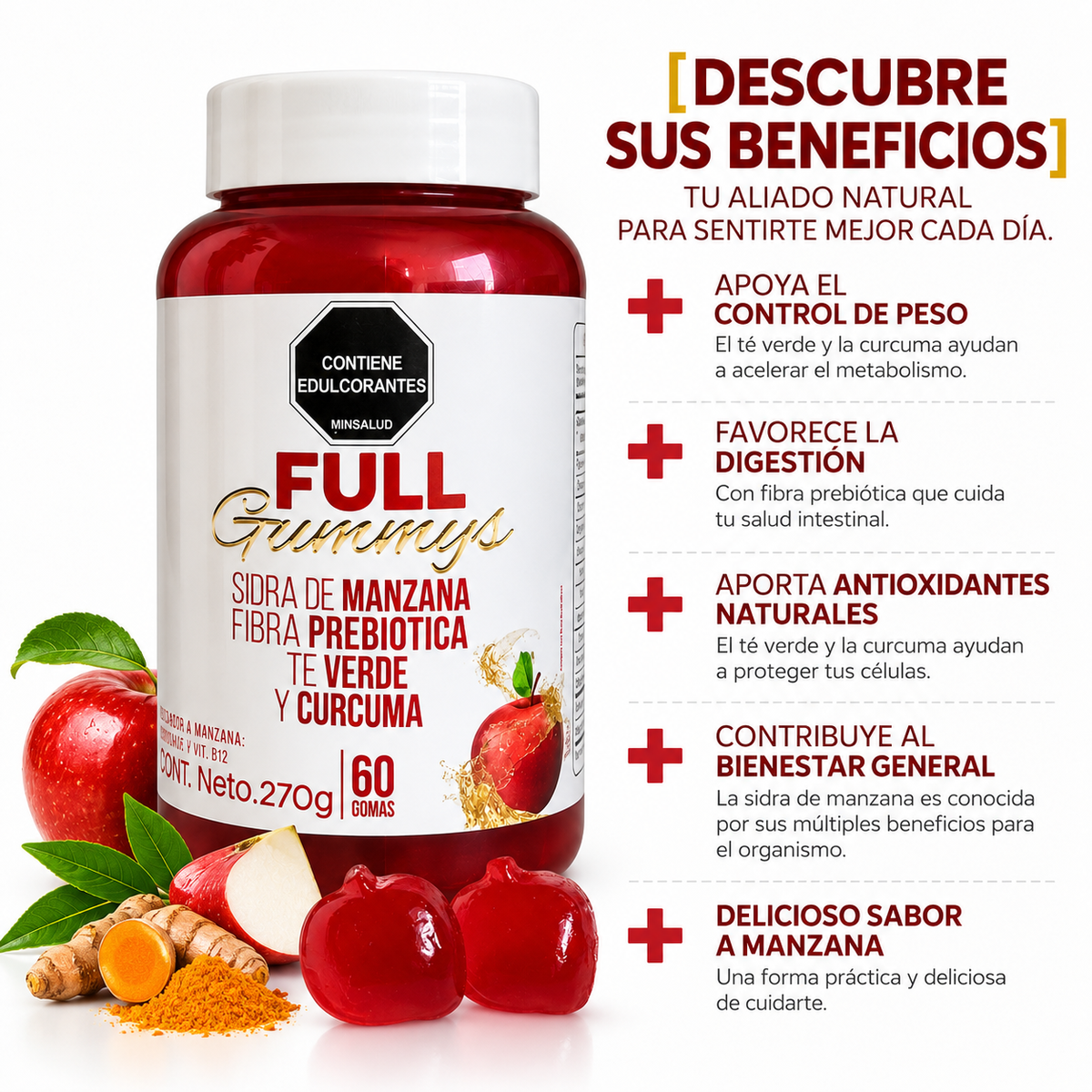 Full Gummys – Gomitas de Manzana y Cúrcuma